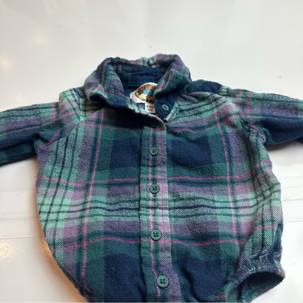 Outdoor Kids Plaid Flannel Bodysuit Romper 6-9M Fall Cabin Baby